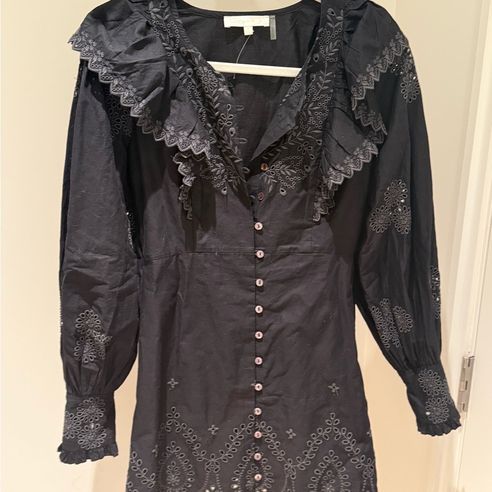 Black Ruffled Button-Up Dress